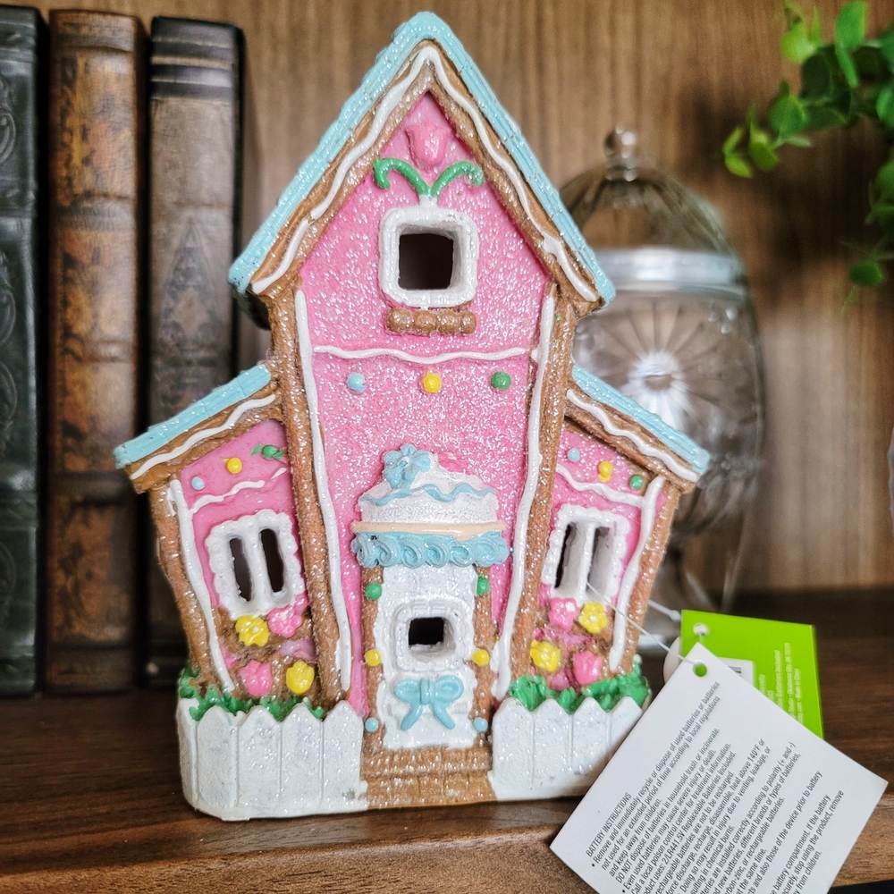 LED Colorful Easter Gingerbread House Decor NWT